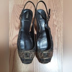 Fendi Monogram Peeptoe Wedges